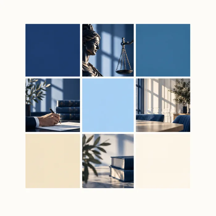 Palette de couleurs bleu marine, bleu acier, sable et ivoire pour un site de cabinet d'avocats