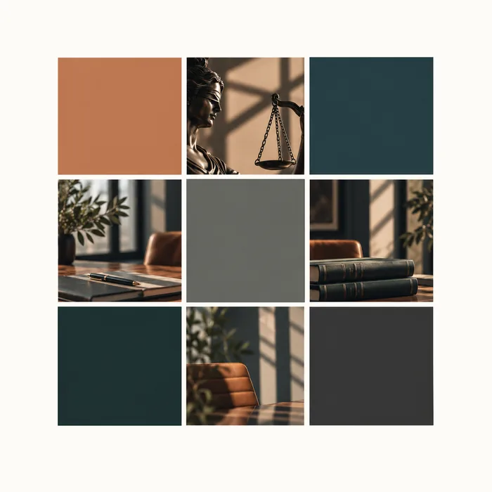 Palette de couleurs terracotta, bleu pétrole et anthracite pour un site d'avocat
