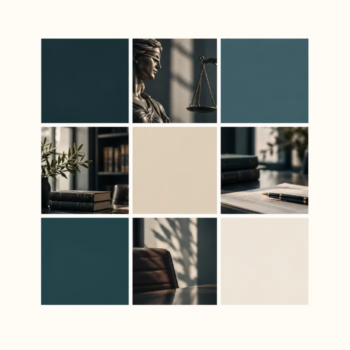 Palette de couleurs bleu pétrole, gris bleu, beige et ivoire pour un site d'avocat