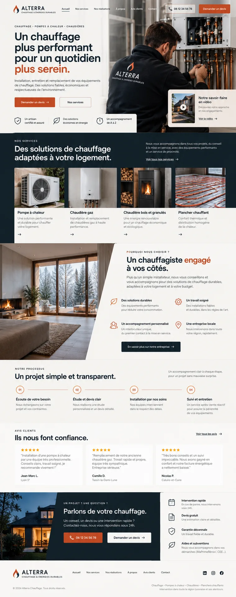 Site internet chauffagiste créé par Blomiro : page d'accueil de Alterra Chauffage