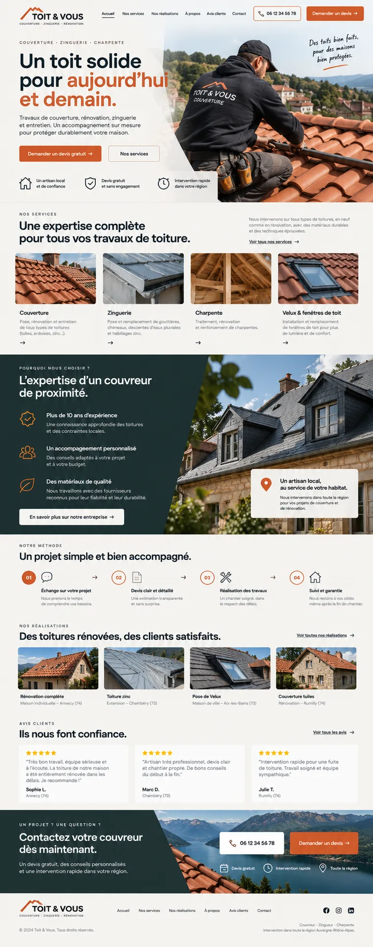 Site internet couvreur zingueur créé par Blomiro : page d'accueil de Toit & Vous