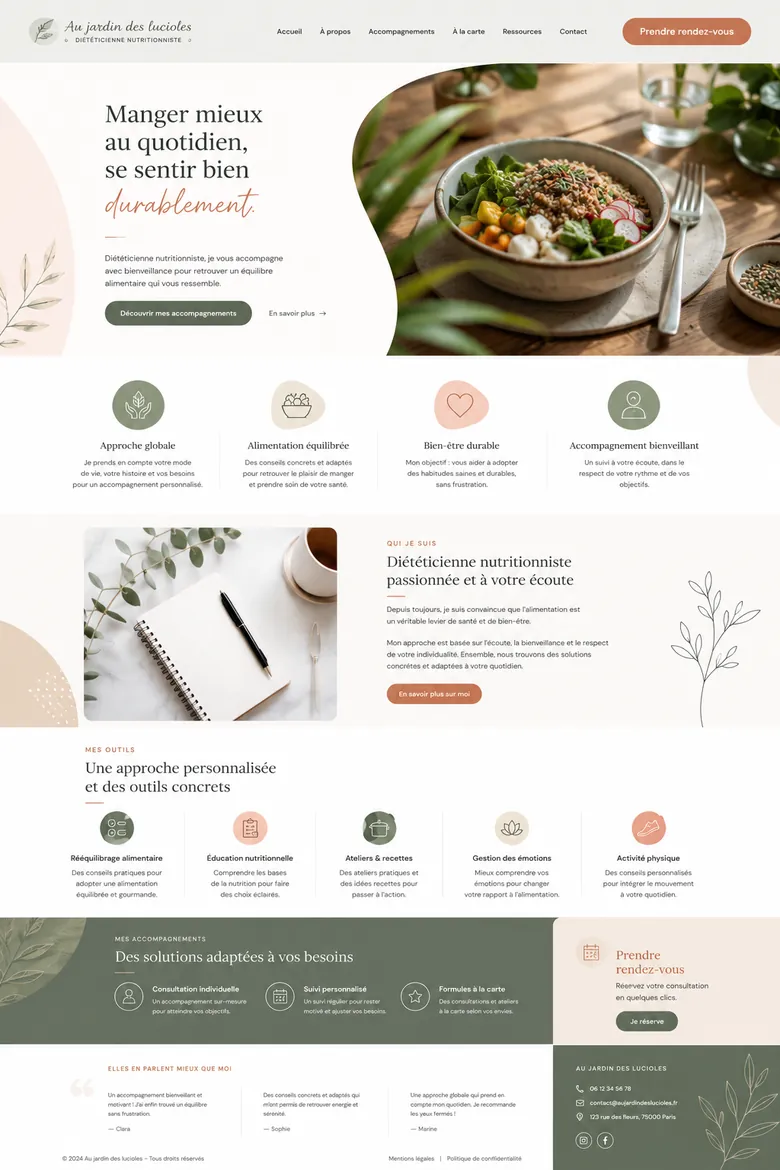 Site internet de diététicienne nutritionniste Au jardin des lucioles : consultations, témoignages et prise de rendez-vous
