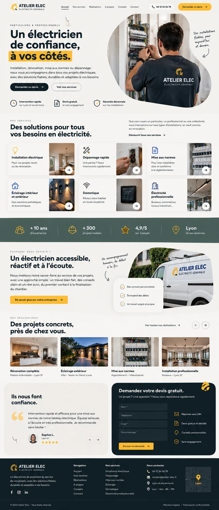 Site internet électricien créé par Blomiro : page d'accueil de Atelier Elec