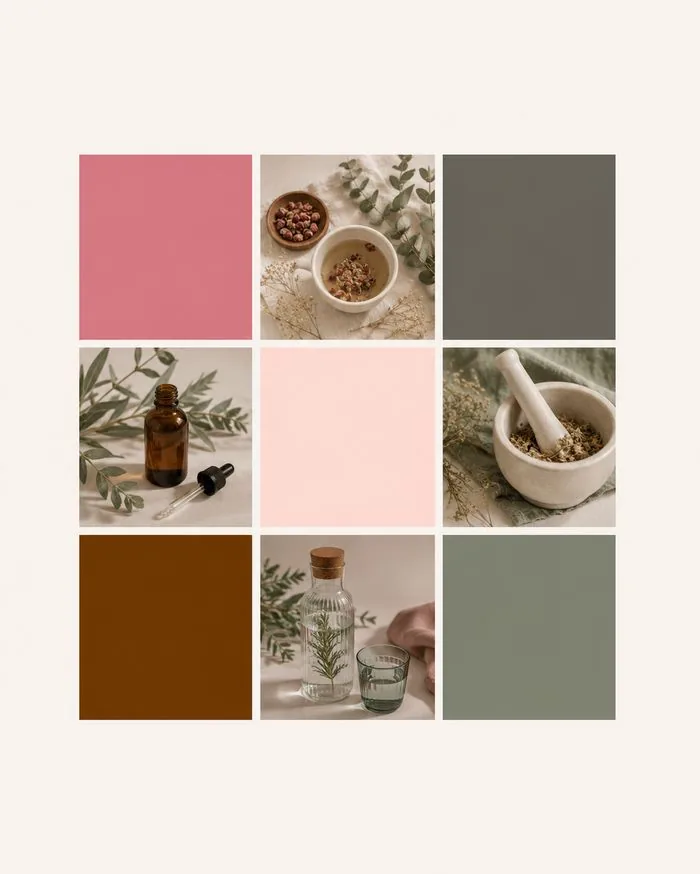 Palette de couleurs naturelles beige et vert sauge pour un site de naturopathe