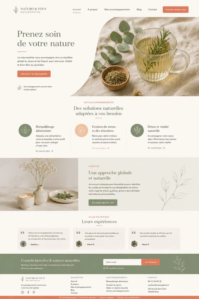 Site internet de naturopathe Naturo & Vous : présentation des consultations et réservation en ligne