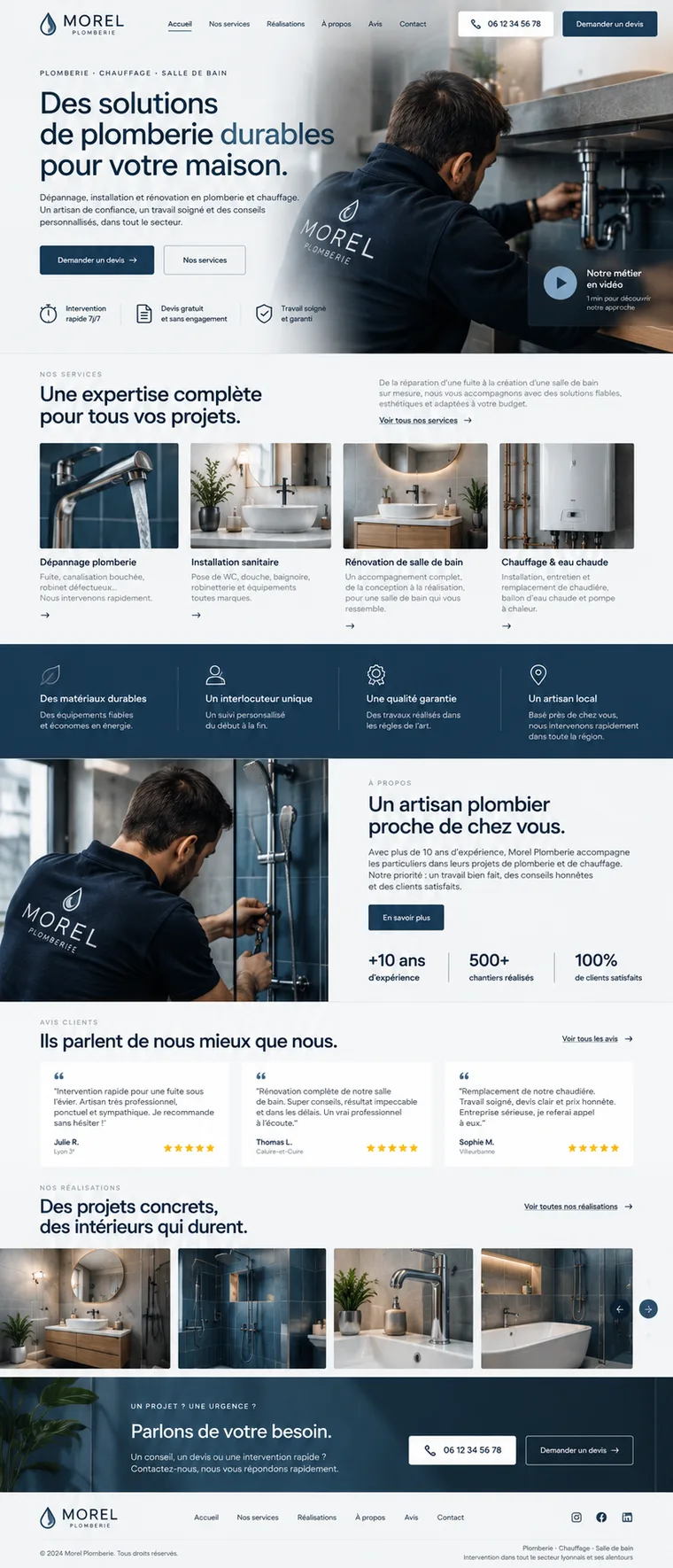Site internet de plombier créé par Blomiro : page d'accueil de Morel Plomberie