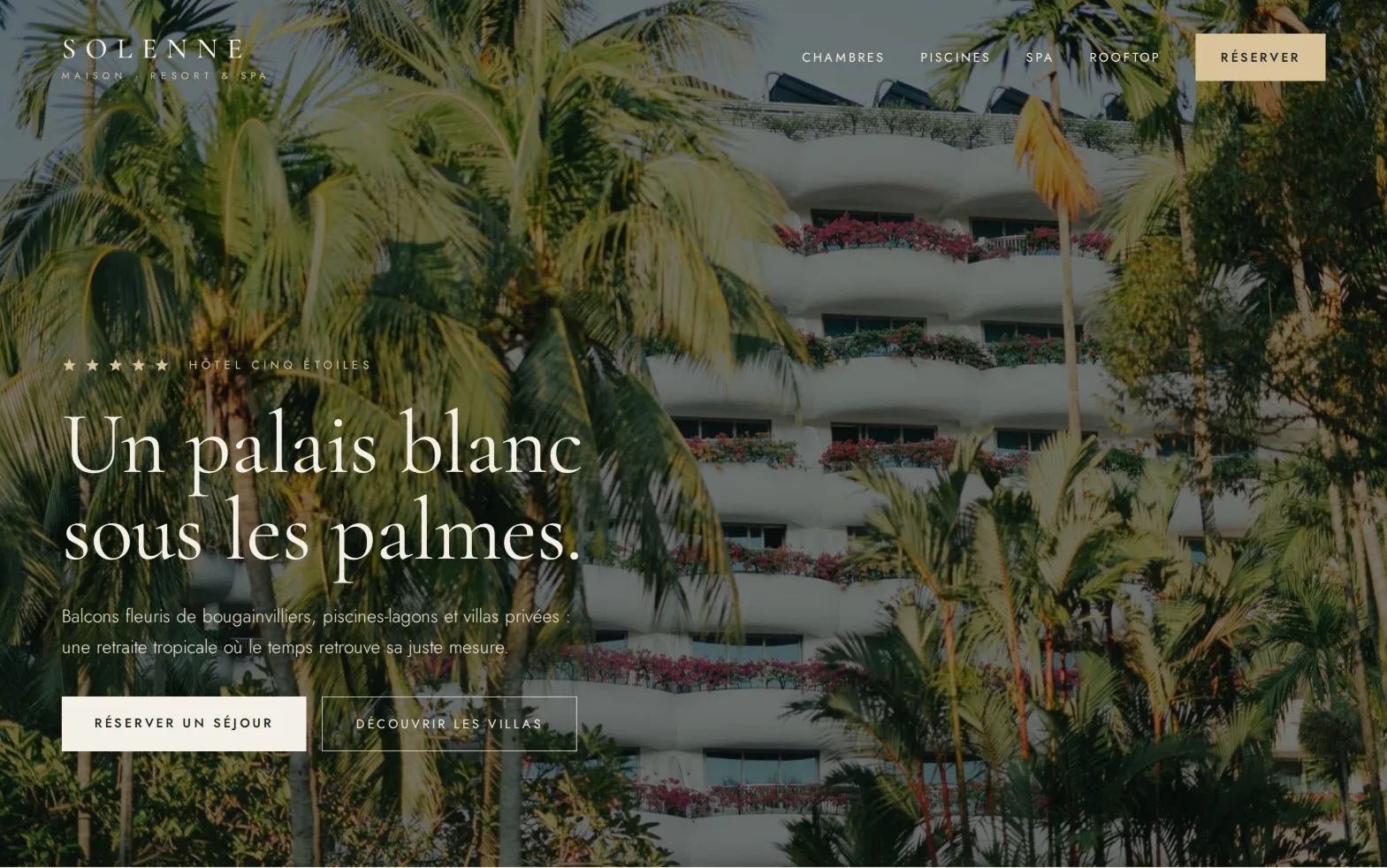 Page d'accueil du site de l'hôtel Maison Solenne