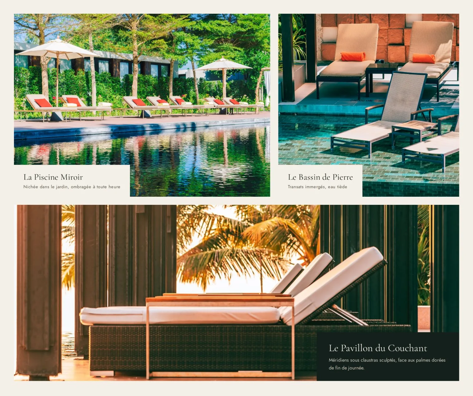 Section piscines et jardins du site de l'hôtel Maison Solenne