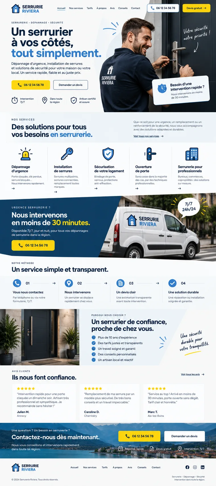Site internet serrurier créé par Blomiro : page d'accueil de Serrurerie Riviera