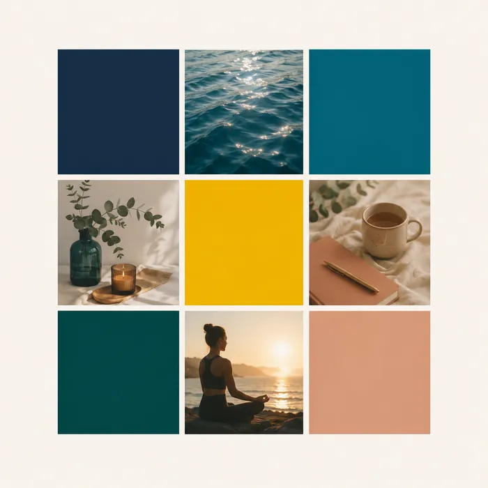 Palette de couleurs douces beige, bleu et terre pour un site de sophrologue