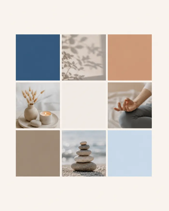 Palette de couleurs équilibrées bleu roi et terracotta pour un site de sophrologue