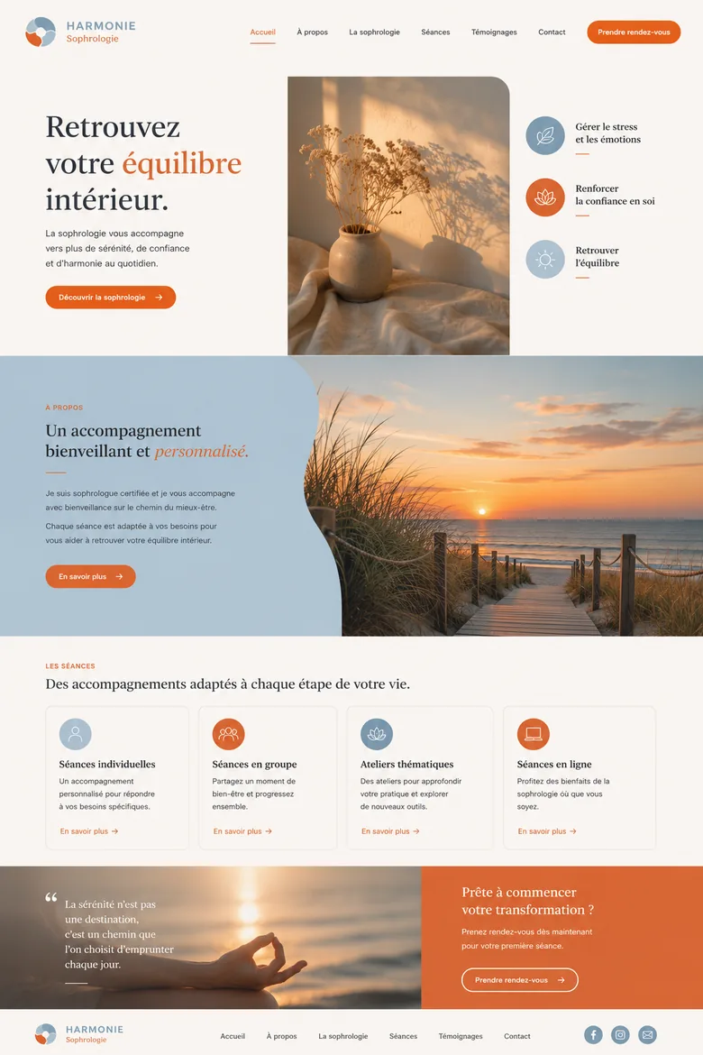 Site internet de sophrologue Respire : présentation des séances et réservation en ligne